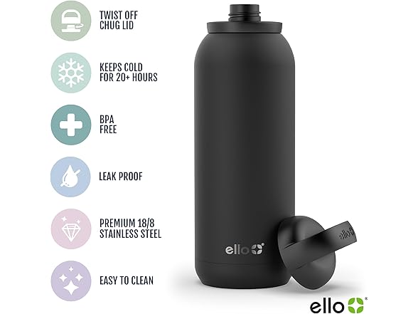 Ello Cooper Twist Bottle, 40 oz, Gray
