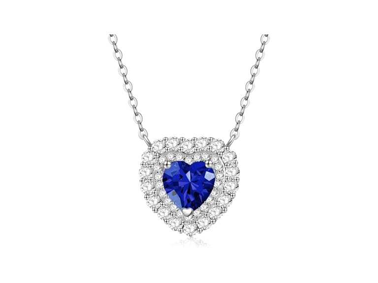 Joyssense Crystal Heart Pendant Necklace For Women,Graduation,Summer,Party.Birthstone,CZ Necklace,Fashion Jewelry,Sliver Tone,Gifts for Mother Daughter Wife Girlfriend,Blue