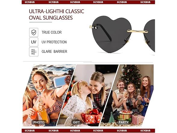 SUNBSR Rimless Heart Sunglasses
