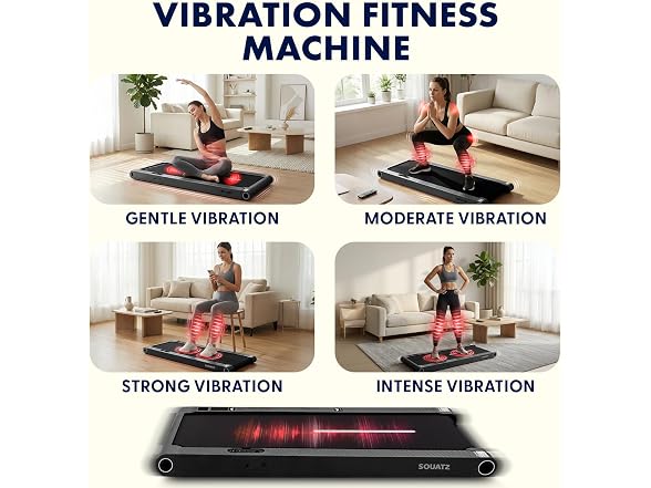 Squatz 2‑in‑1 Treadmill w/ Handlebar & Vibration Plates (Matte Black)