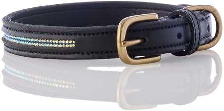 Roxy - The Crystal Bling Collar, Durable Vegan Leather with Brass & Crystals Pet Collars, Small, Medium, Large Dogs​​, Black, Large (25")