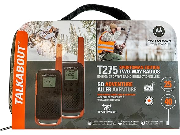 Motorola Talkabout T275 Two-Way Radios (2-Pack) – 25 Mile Range, Rechargeable, Outdoor walkie Talkie, NOAA Weather Alerts, VOX, Earpieces & Case – Survival Ready for Bug Out Bags & Emergency Prep (Open Box)