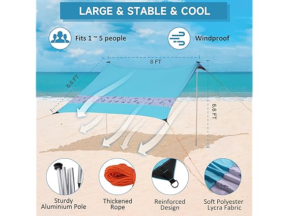 VILLEY Beach Tent Sun Shelter UPF50+ 5 Person