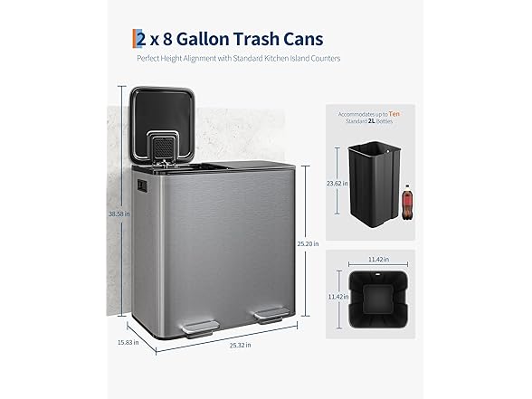 Takywep 2X10.6 Gal Compartment Kitchen Trash Can