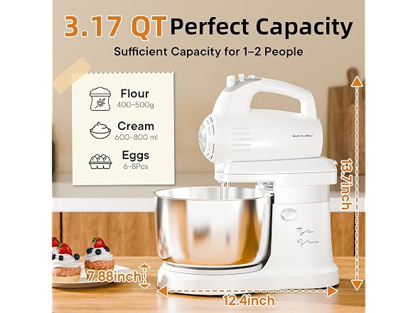 Vikaluz 3.2QT 2-in-1 Stand Mixer