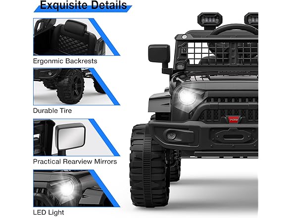Hipicute 12V Kids Ride On Truck, Black
