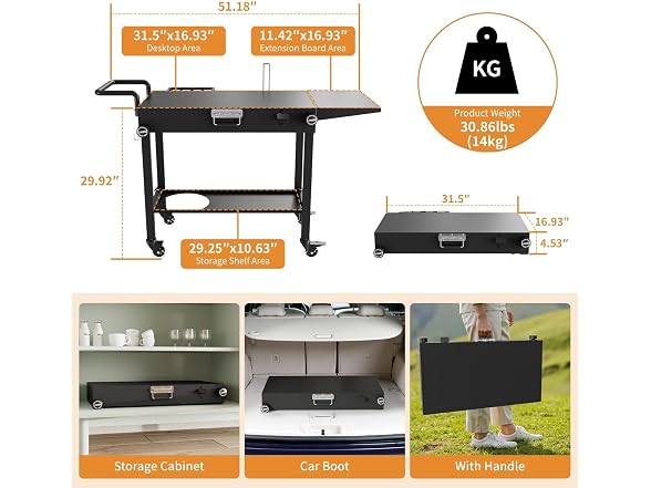 Sandpoy Portable Grill Cart, Black - Gallery 7