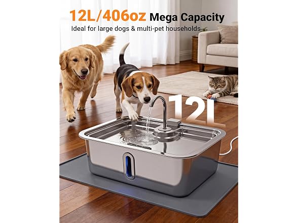 3.17Gal/12L Dog Water Fountain with Silicone