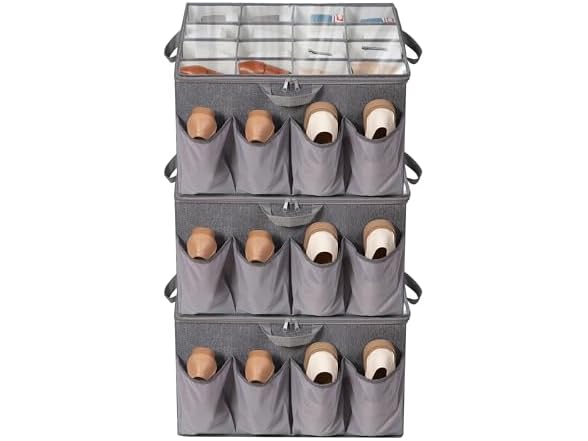 Fabric Shoe Organizer for Closet, Grey, 3 Pack