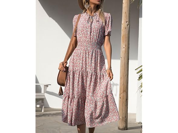 Btfbm Women (S) Summer Casual Boho Tie V Dress