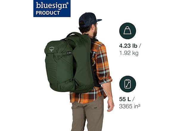 Osprey Farpoint 55L Men's Travel Backpack, Tunnel Vision Gre (Open Box)
