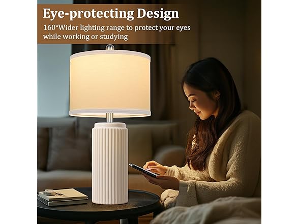 TOBUSA 2 Pack Modern Ceramic Table Lamps, Cream