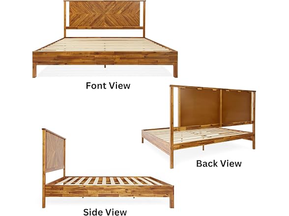 Bme Vivian 14" Deluxe Bed Frame with Headboard, Rustic