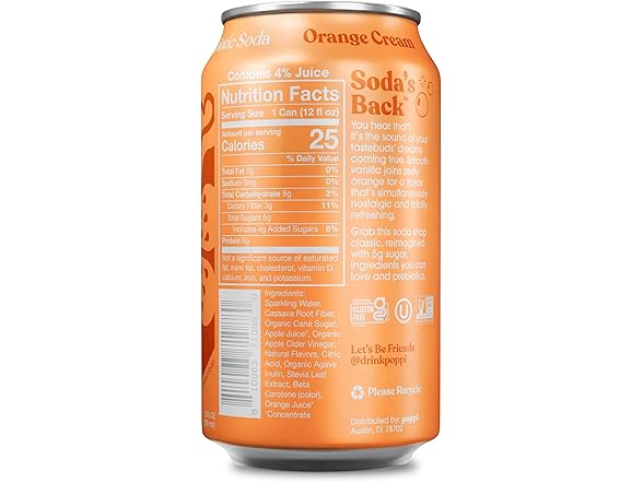 12PK Poppi Sparkling Prebiotic Soda Beverage, Orange Cream