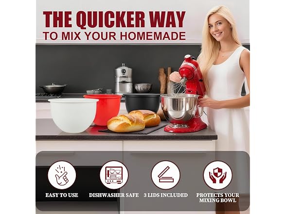 GuanQiao 3 Silicone Bowl Liners for 5 Qt KitchenAid Mixer