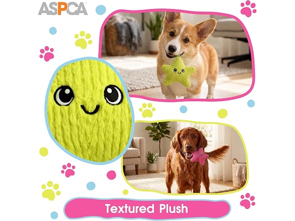 ASPCA 2 Pack Plush Dog Toy with Squeaker- Starfish