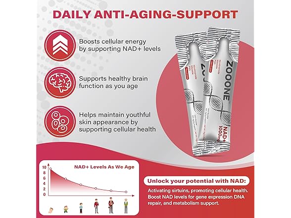 (30 Pack) zooone NAD+ 1000mg Liquid Packets Supplement