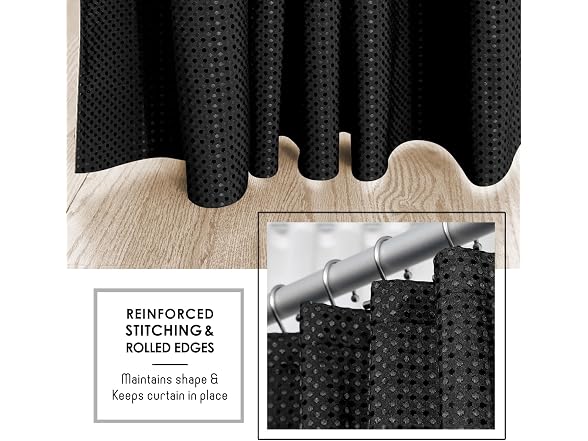 Clara Clark Black Shower Curtain - Hotel Quality Waffle
