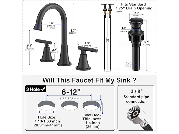 8 Inch 2 Handle Faucet With Pop Up Drain
