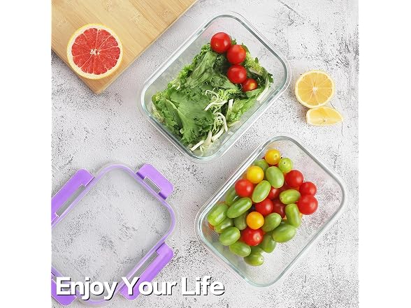 HOMBERKING 8-Pk 36oz Large Glass Meal Prep Containers, Purp