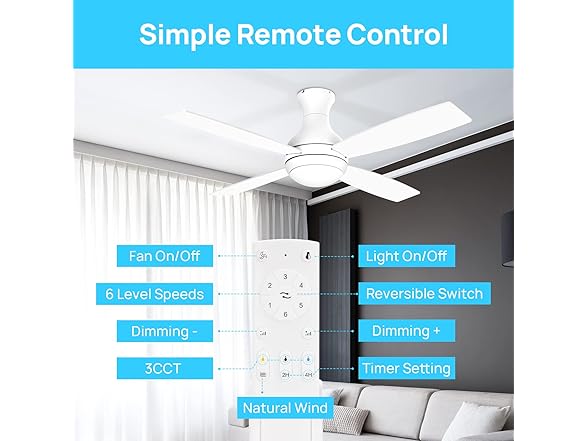 52" Ceiling Fan with Light Remote White