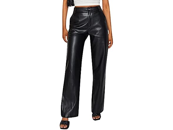 Heziowyun Women Faux Leather Pants Solid High Pant