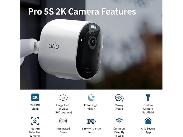 (4 Cam) (NEW) Arlo Pro 5S Spotlight 2K HDR Wireless Outdoor Security Camera