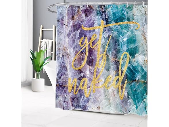 LB Get Naked Marble Shower Curt with Hooks