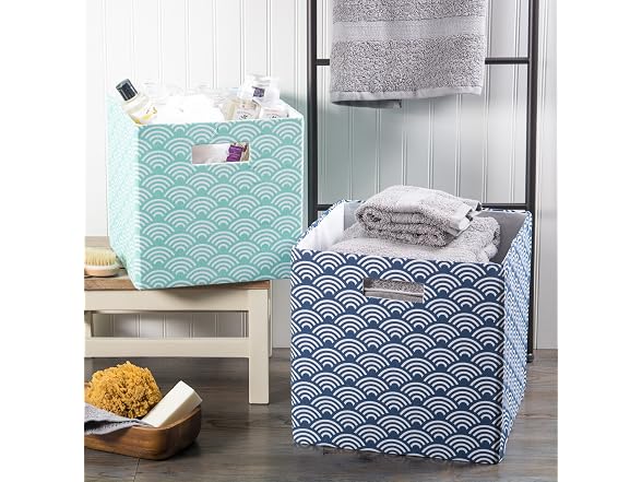 DII Collapsible Hard Sided Bin, Waves, Blue, Large