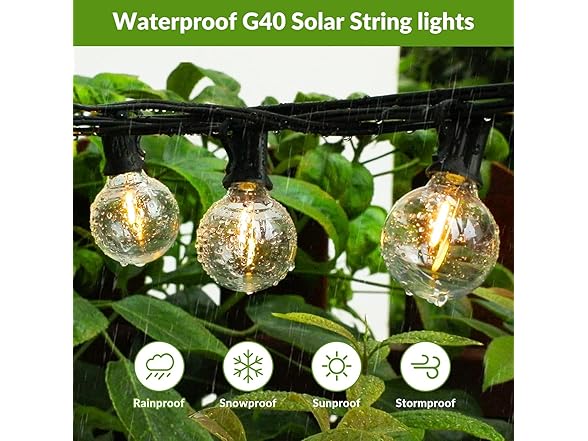 Lakumu 34FT G40 Solar String Lights, 15 LED Bulbs
