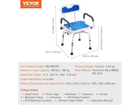 VEVOR Swivel Shower Chair 360 Degree