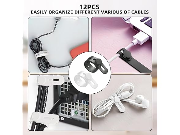 Silicone Cable Ties 12Pcs+Organizer Bag