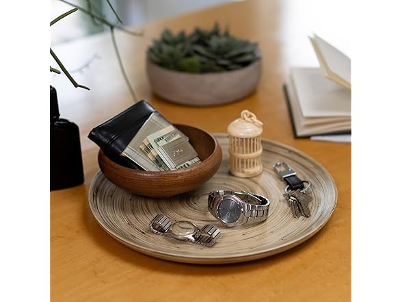 LEXA 12" Bamboo Round Serving Tray Set