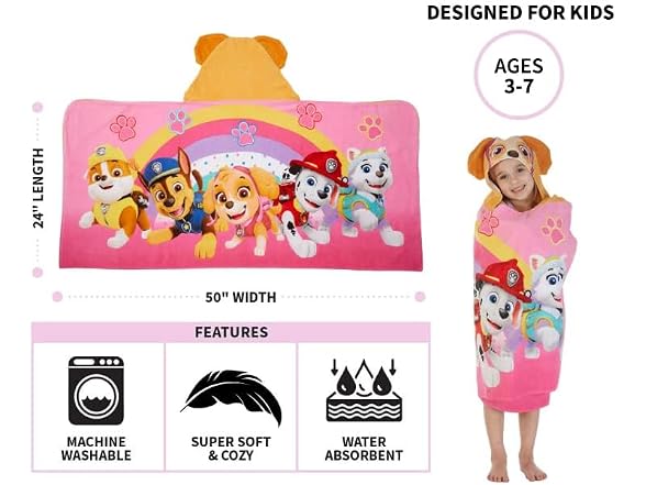 Franco Nickelodeon Paw Patrol Hooded Towel Wr