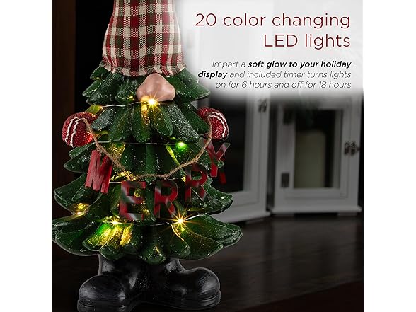 Alpine Corporation 28" Christmas Tree Merry Gnome Statue