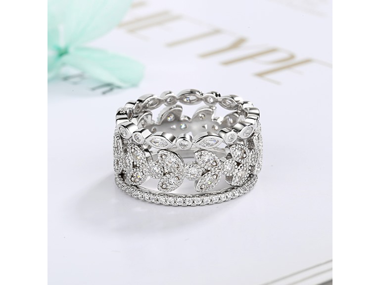 AAA IGT-DAAS-DRBS5203-6 6 3 Piece Crystal Leaf Ring Set