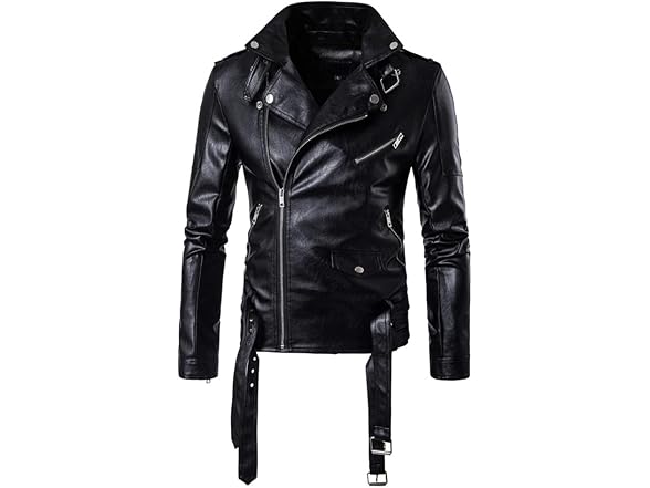 Aowofs Men (M) Faux Leather Jacket Double Jacket