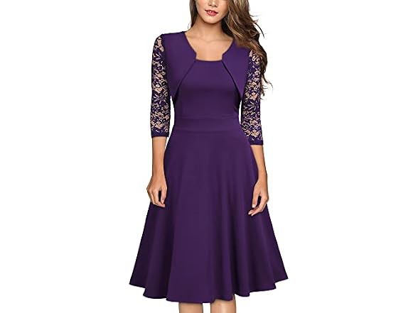 Miusol Women (M) Square Neck Lace Dress