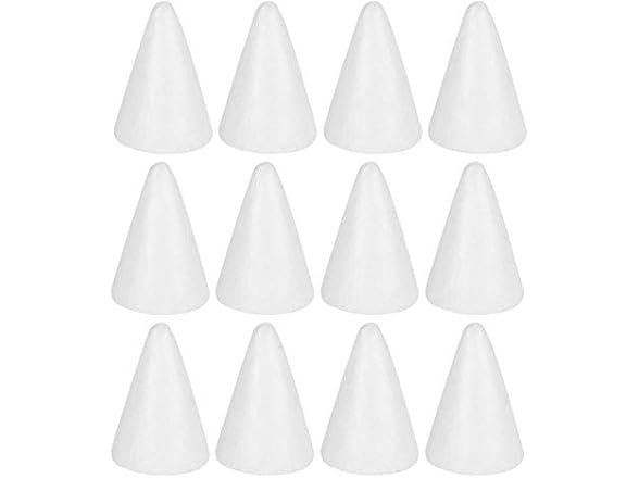 12-Pc White Foam Cones for DIY Crafts
