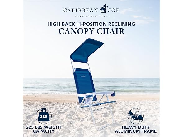 Caribbean Joe Folding Beach Chair, High Back, Navy