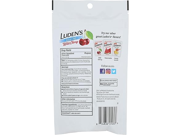 Luden's Soothing Throat Drops, Sugar Free Wild Cherry