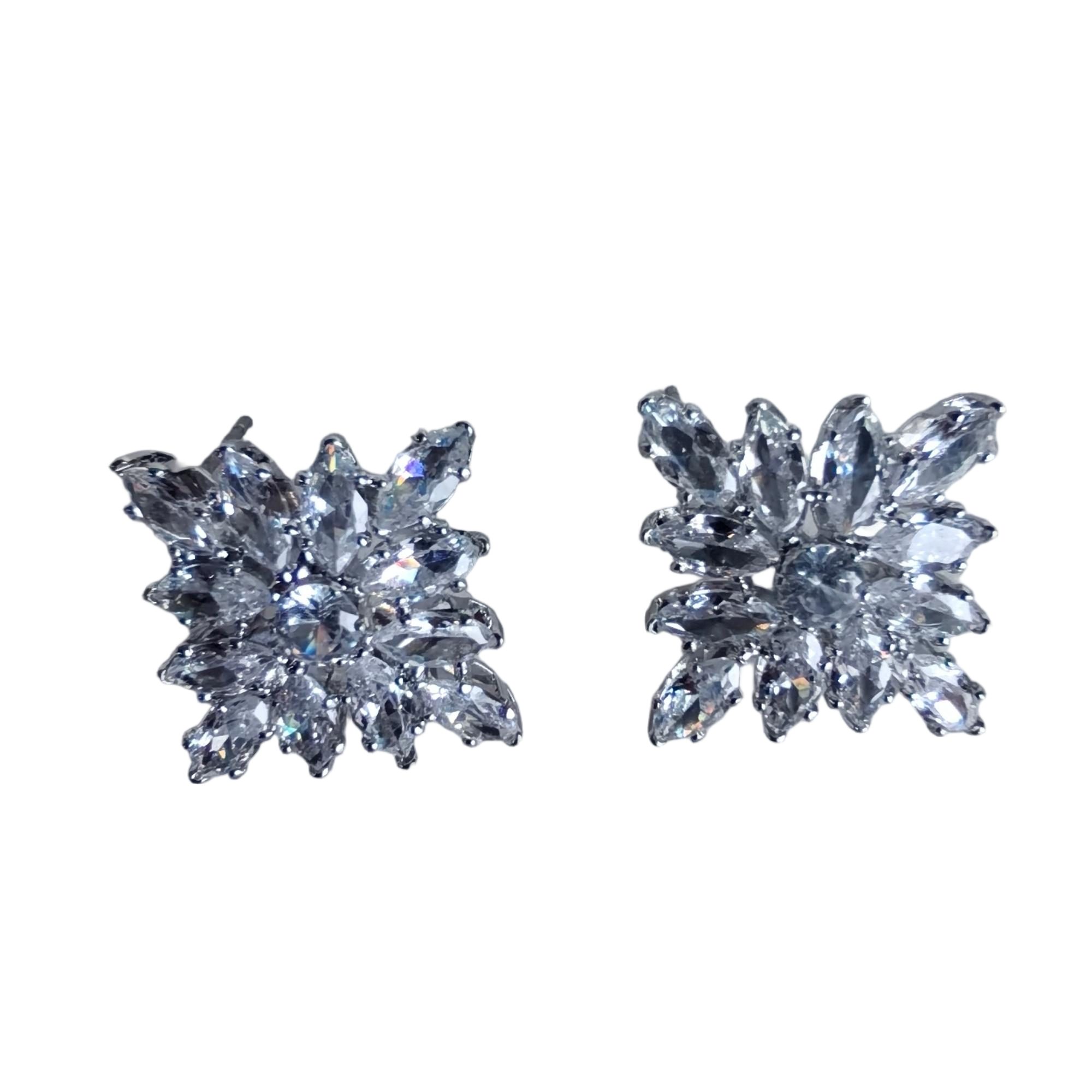 S/S Silver Tone Cluster Cubic Zirconia Stud Earrings - Gallery 5