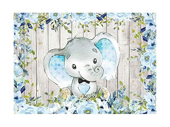 Sensfun Floral Elephant Backdrop Blue