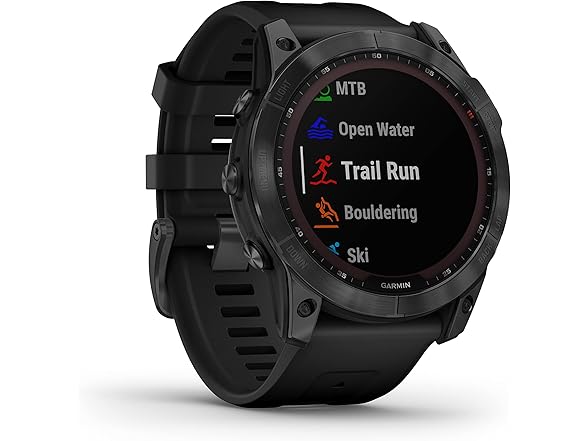 Garmin Fenix 7X Solar-Powered Waterproof 1.4-Inch Display Multisport GPS Watch with Built-in LED Flashlight and Bluetooth (Slate Gray with Black Band) (Open Box)