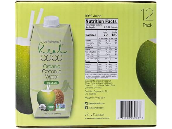 12PK Real Coco Organic Pressed Coconut Water