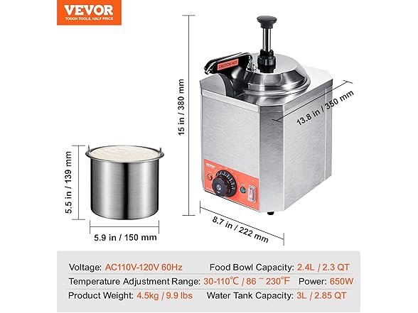 VEVOR Electric Cheese Dispenser with Pump