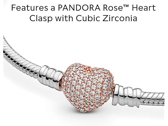 PANDORA Silver Bracelet w/Rose Pave Heart Clasp (Open Box)