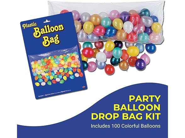Fun Express Plastic Balloon Drop Bag with 100 Balloons