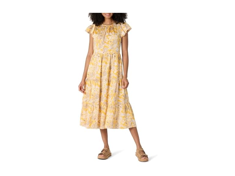 Golden Yellow Beige Folk Floral Multi