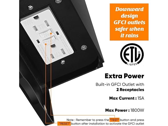 Porch Lights with GFCI Outlet, 2-Pack Motion Sensor